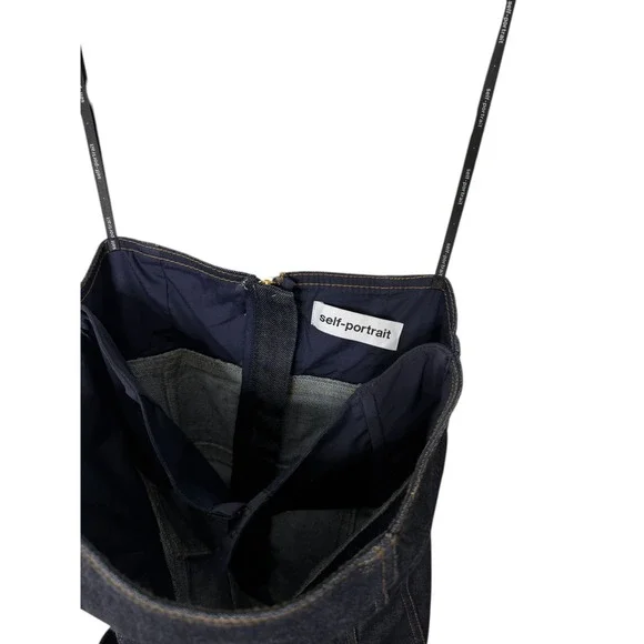 Self-Portrait Indigo Denim Bandeau Midi Dress Belted Dark Wash US 4 - Picture 7 of 11